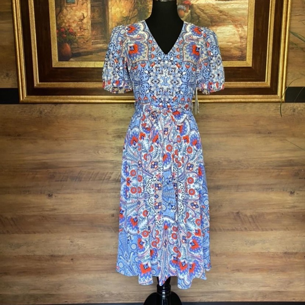 NWT Eliza J paisley dress with puff sleeves